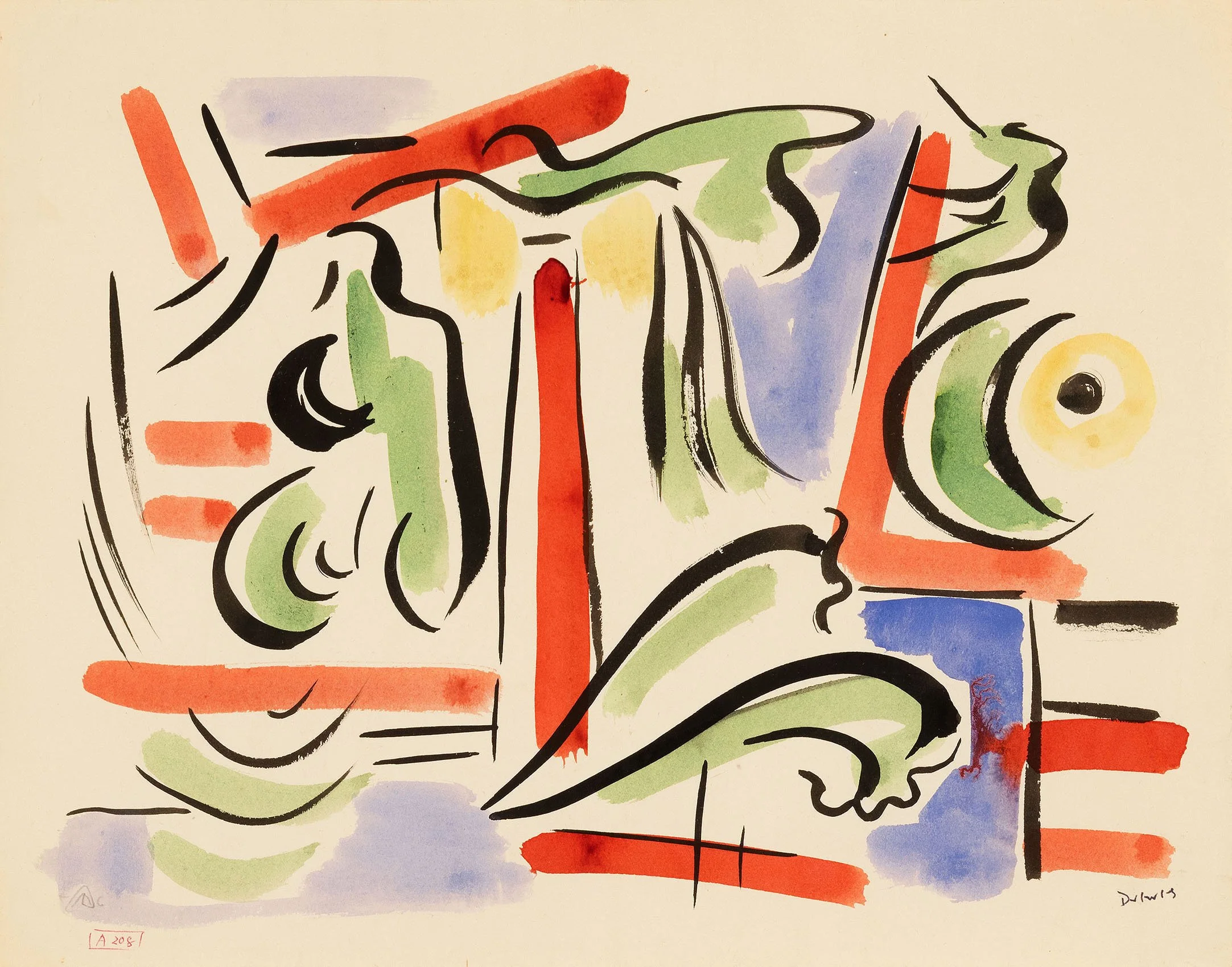  A208, 1946 
Gouache on paper
10 ¾ x 14 inches