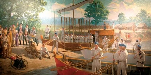 Lewis and Clark Departing from La Charrette, 1956 
Oil on canvas
29 x 60 inches