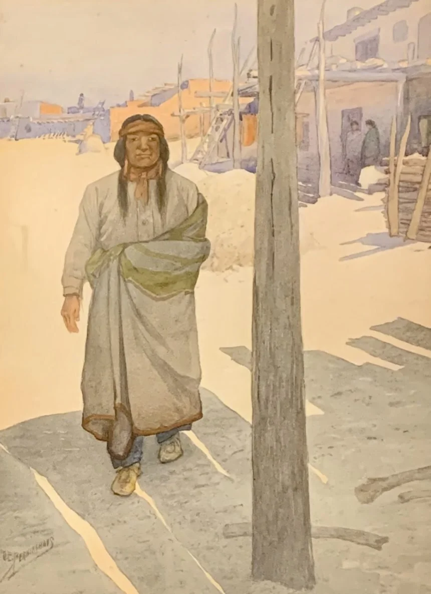  Morning Shadows – Taos Pueblo 
Watercolor on paper
16 x 11 ¾ inches