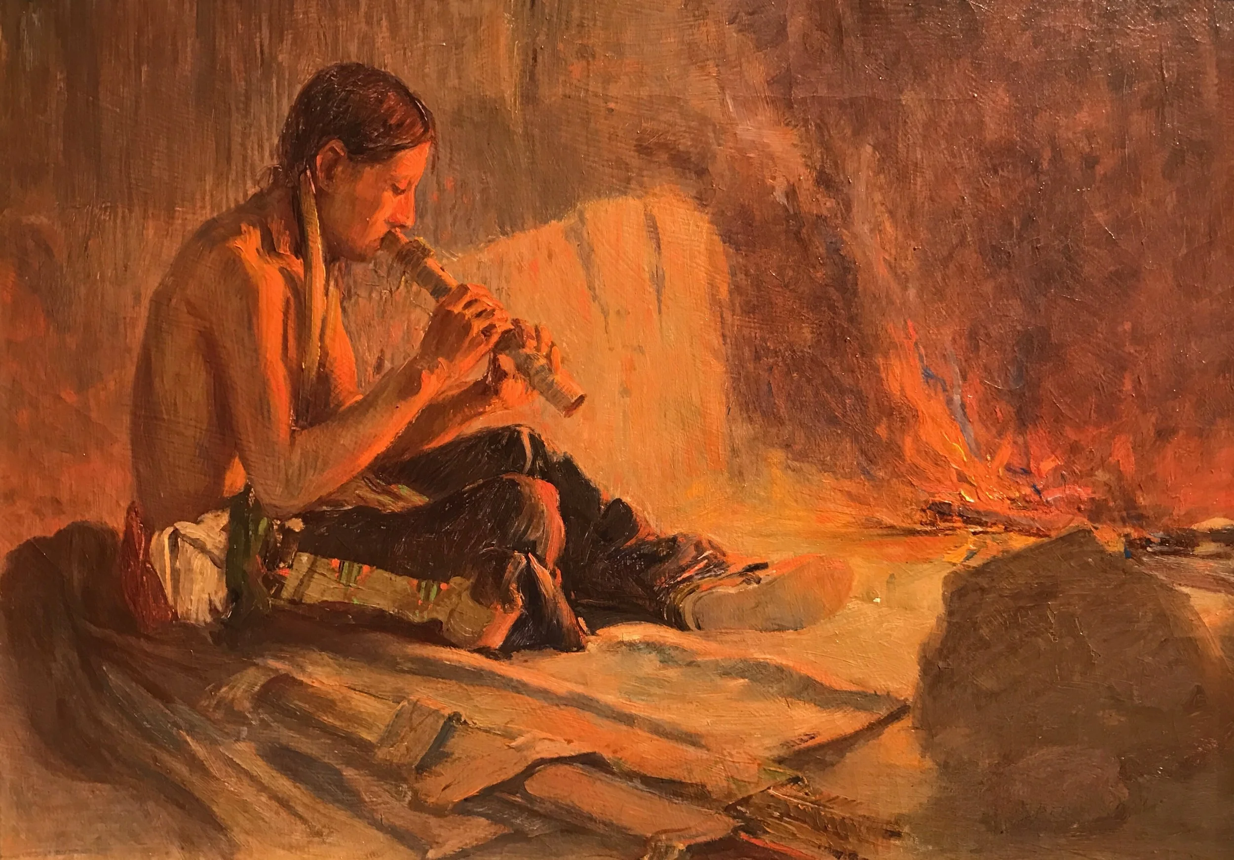  The Flute Player 
Oil on canvas
12 x 17 inches (20 x 25 inches framed)