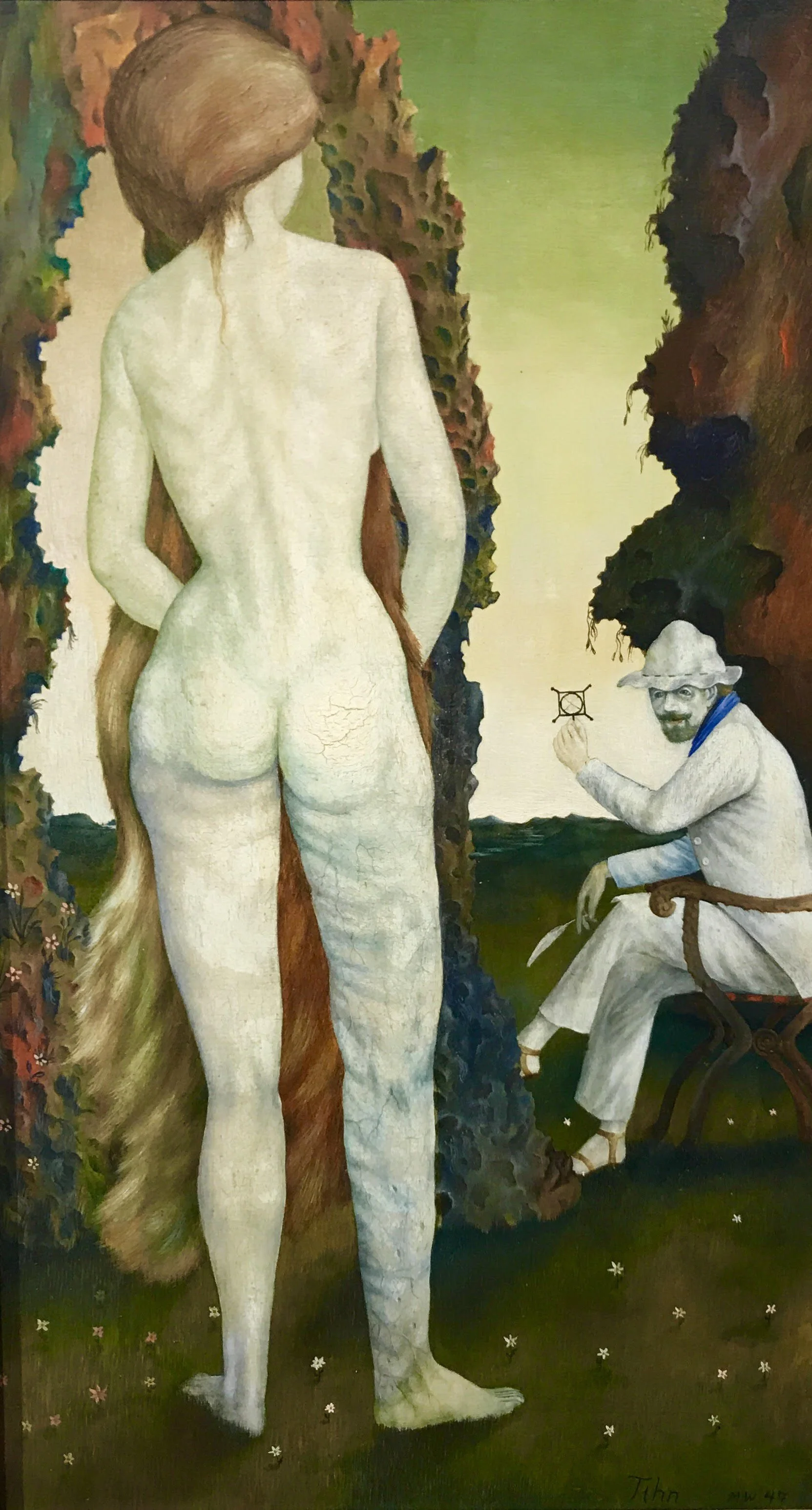  Model and Artist (Myself), 1966   (Sold) 
Oil on panel
17 x 9 ½ inches