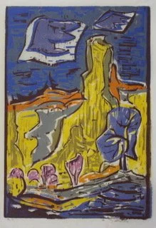  Mississippi Bluffs 
Woodblock print (Artist's Proof)