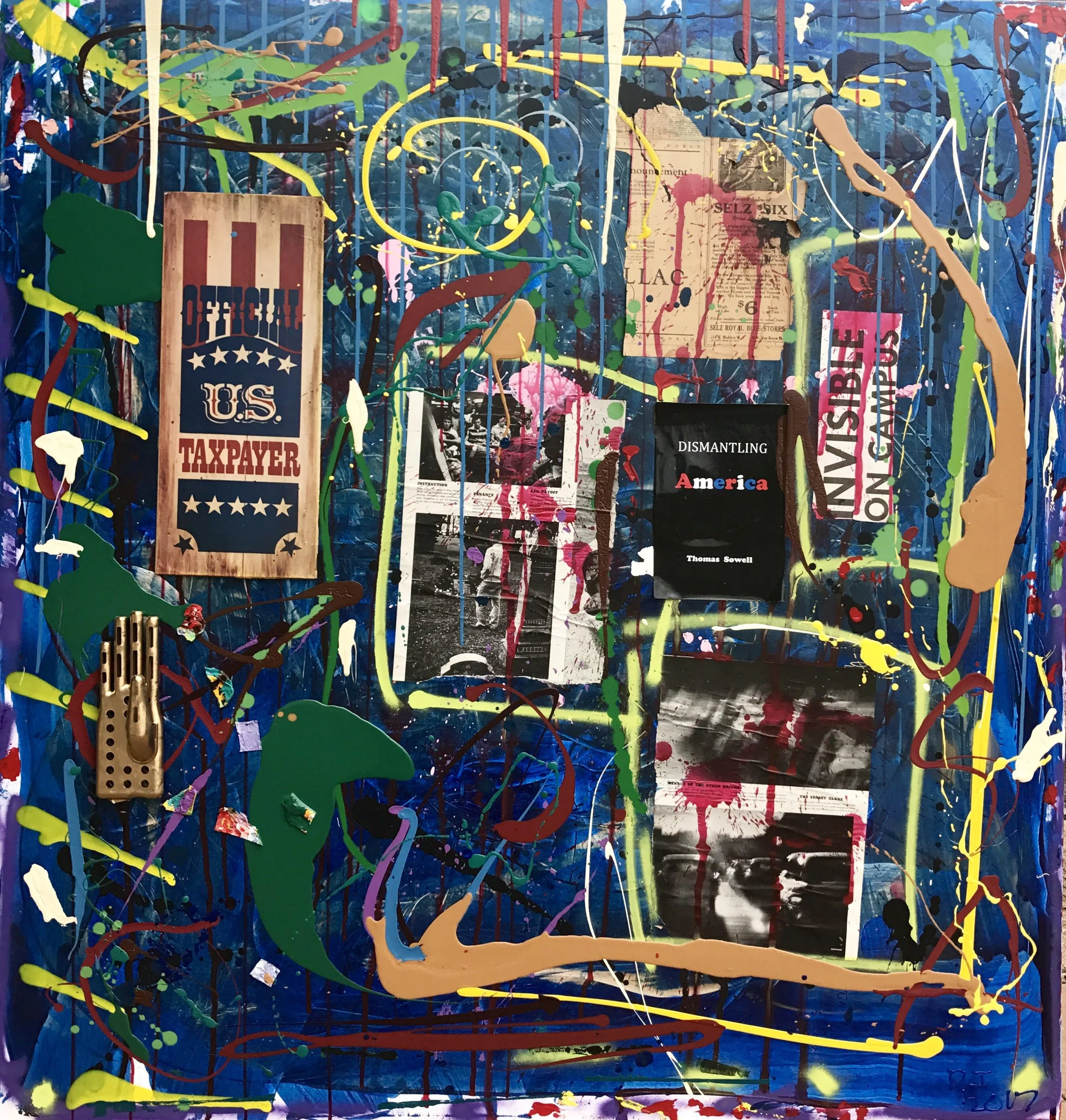  Trump's First 100 Days 
Mixed media on canvas
54 x 51 inches