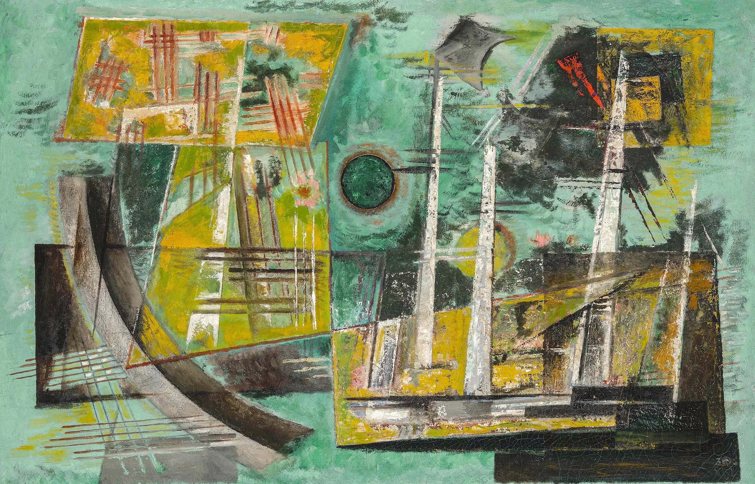  Composition 117  (Yellow on Green) , 1935-36 
Oil on canvas
5 ½ x 9 inches