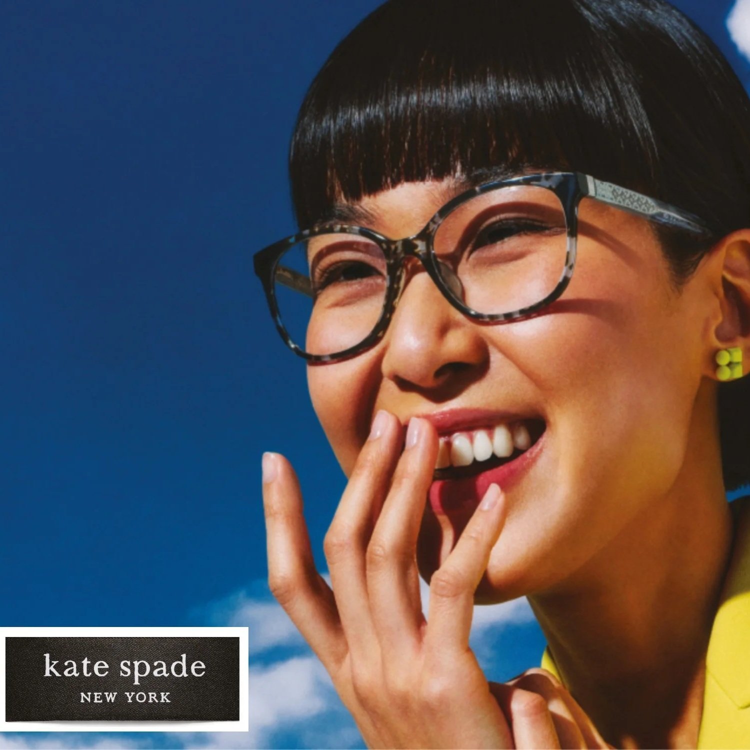 An Asian woman wearing Kate Spade low-bridge spectacles