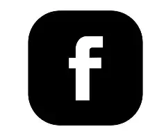 Facebook logo with white lowercase 'f' on black rounded square background