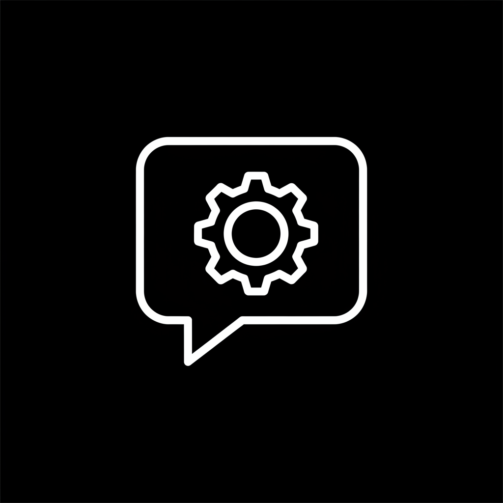 Icon of a speech bubble with a gear inside, representing settings or system configuration.