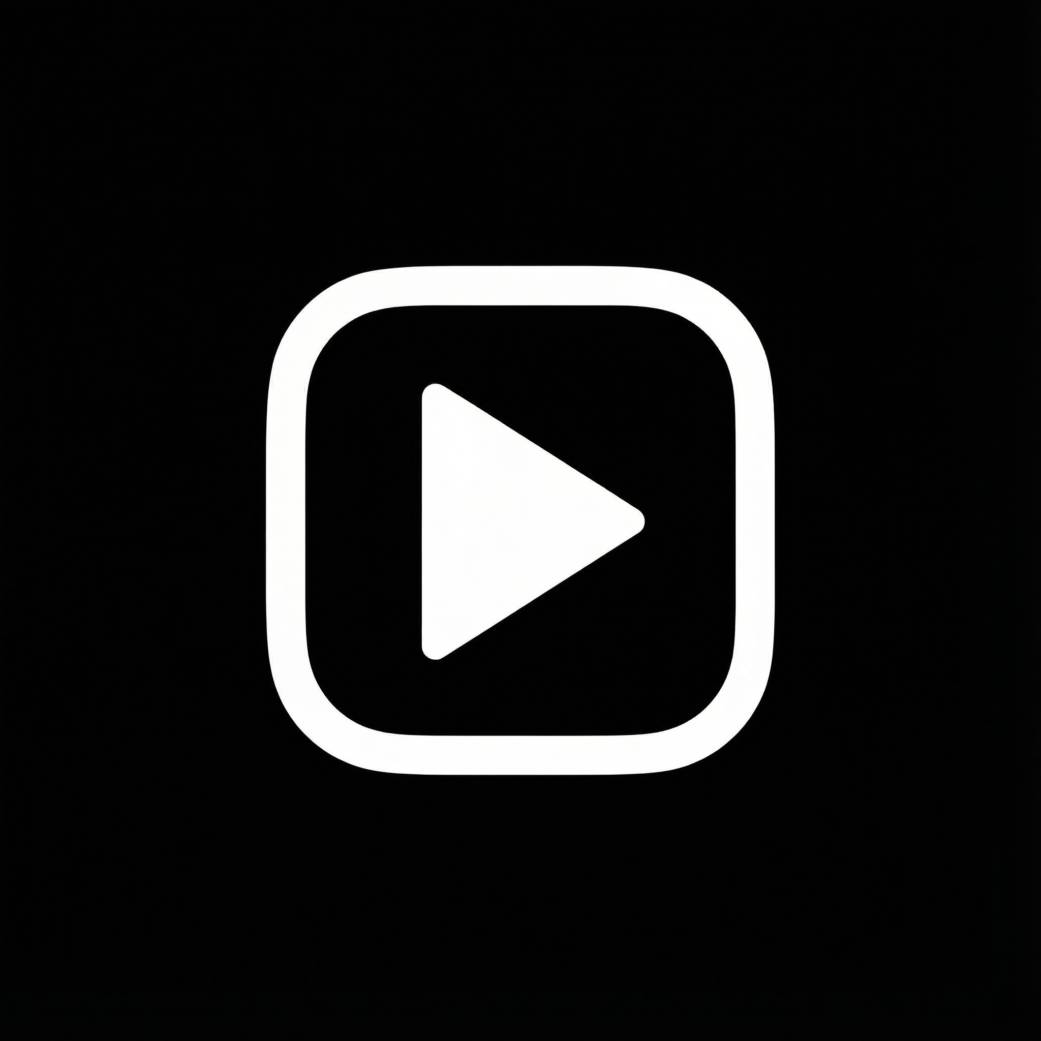 White play button icon on a black background.