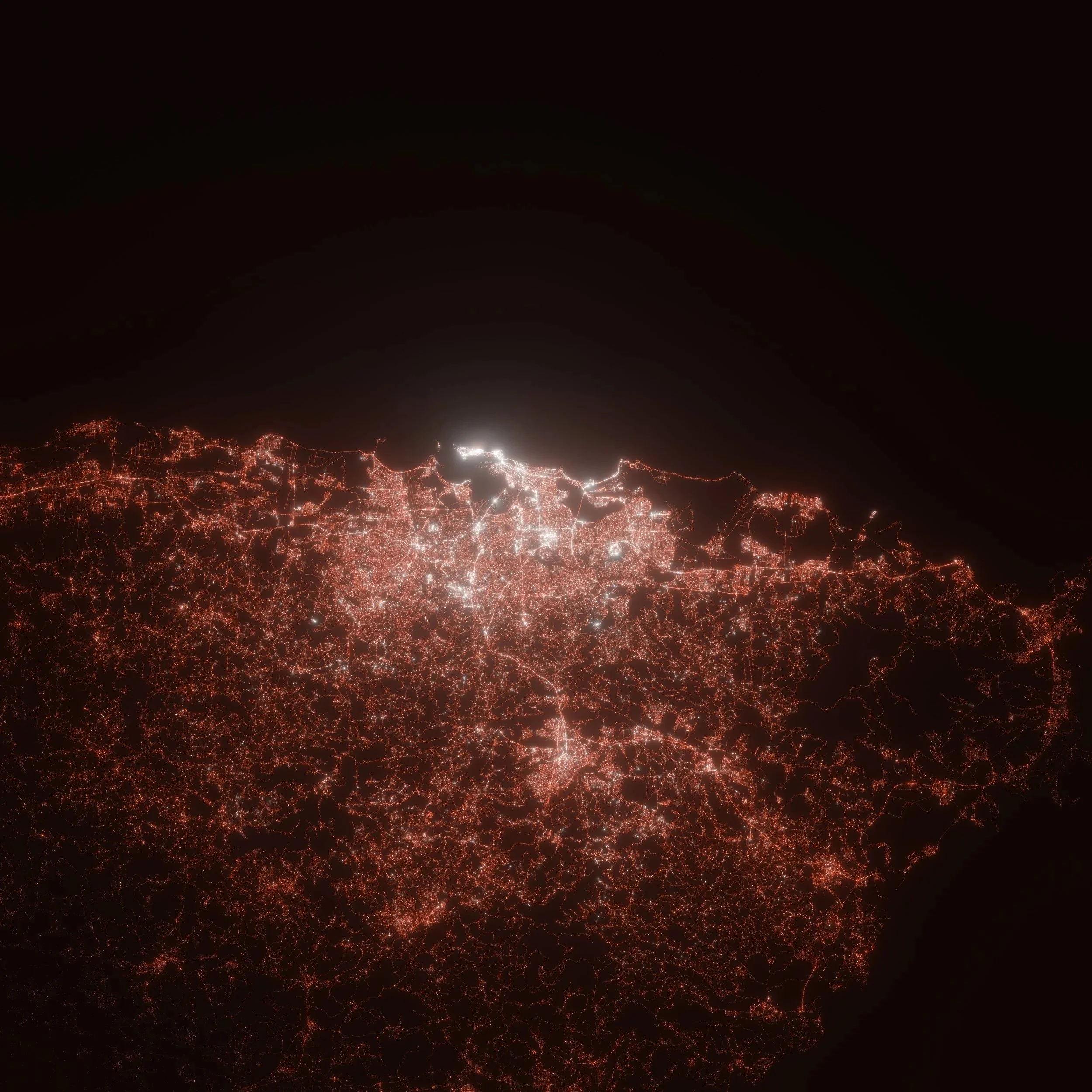 Nighttime satellite view of Puerto Rico.