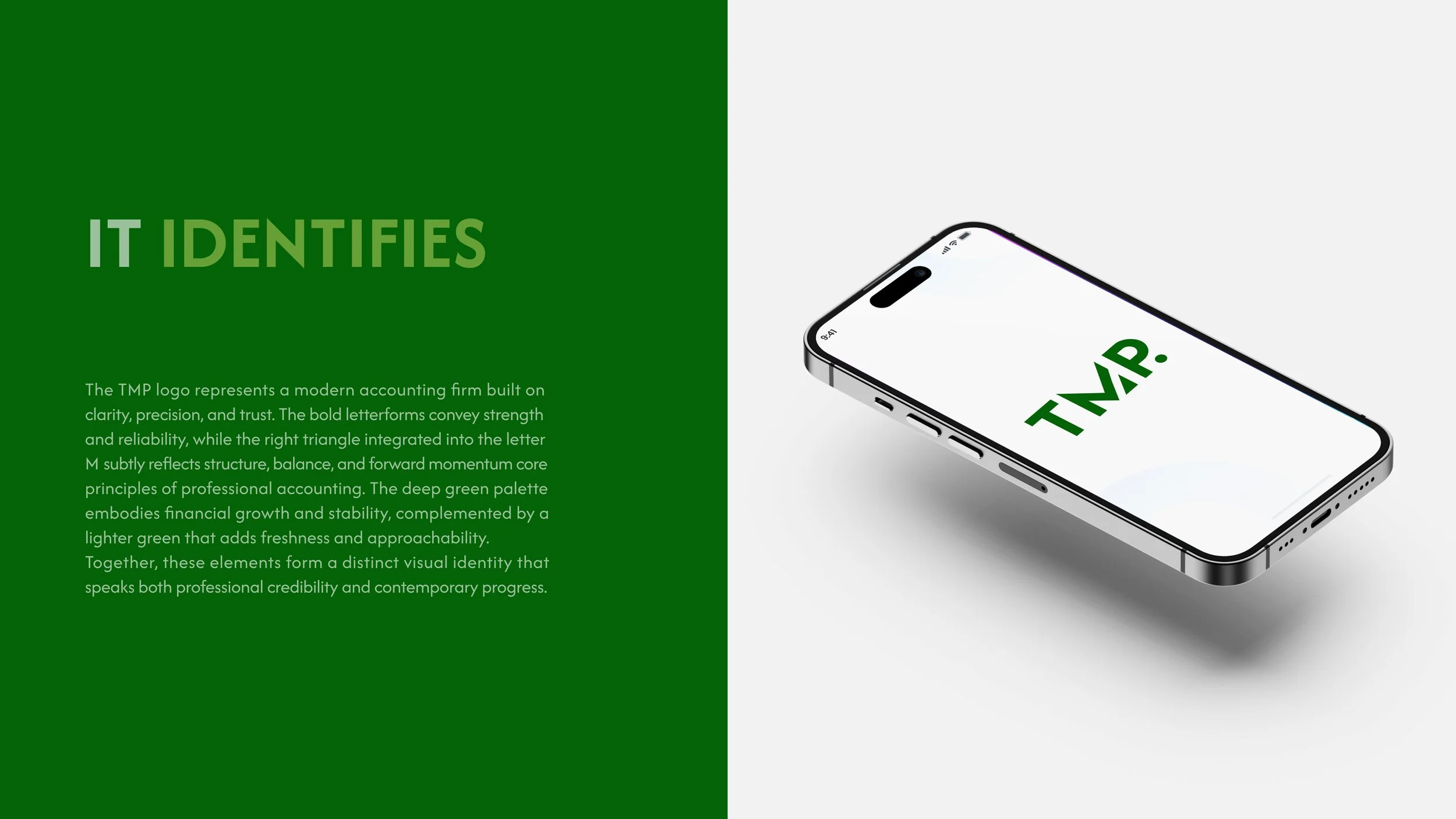 TMP accounting logo shown in a mobile app mockup