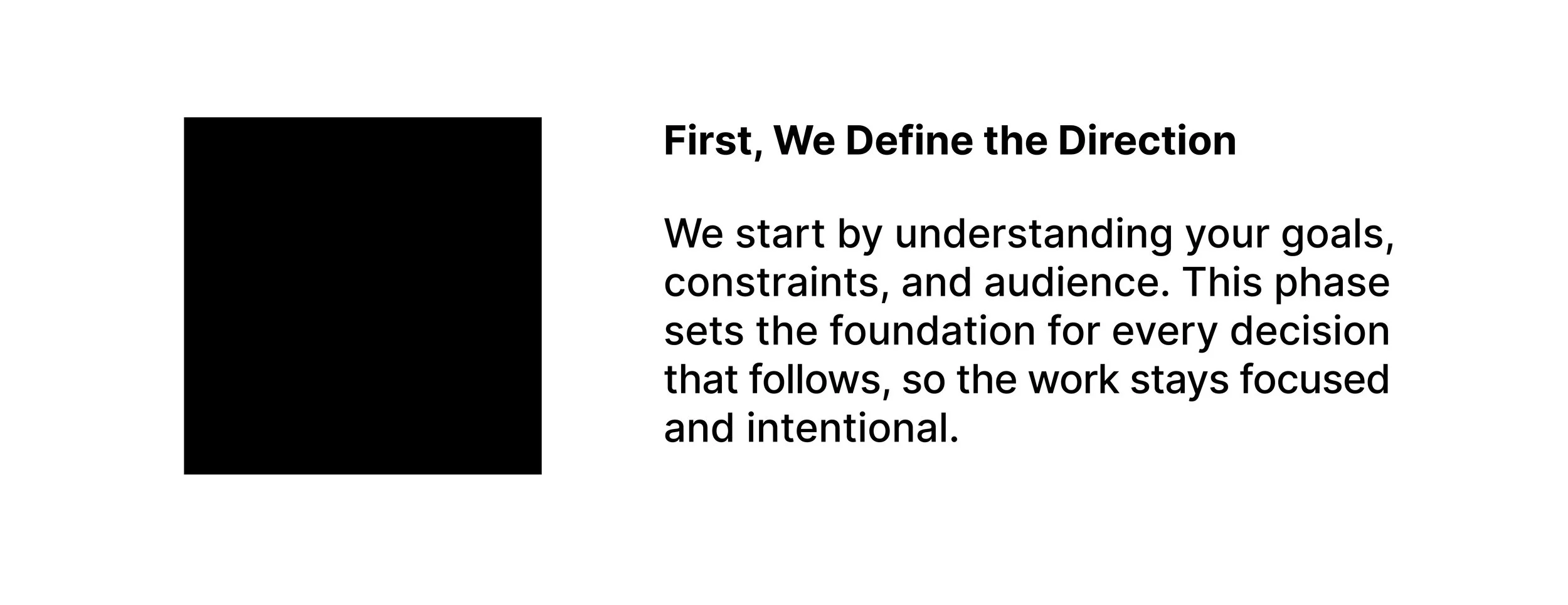 First step of AXÈA’s process: defining the direction by understanding goals, constraints, and audience to set a focused foundation.