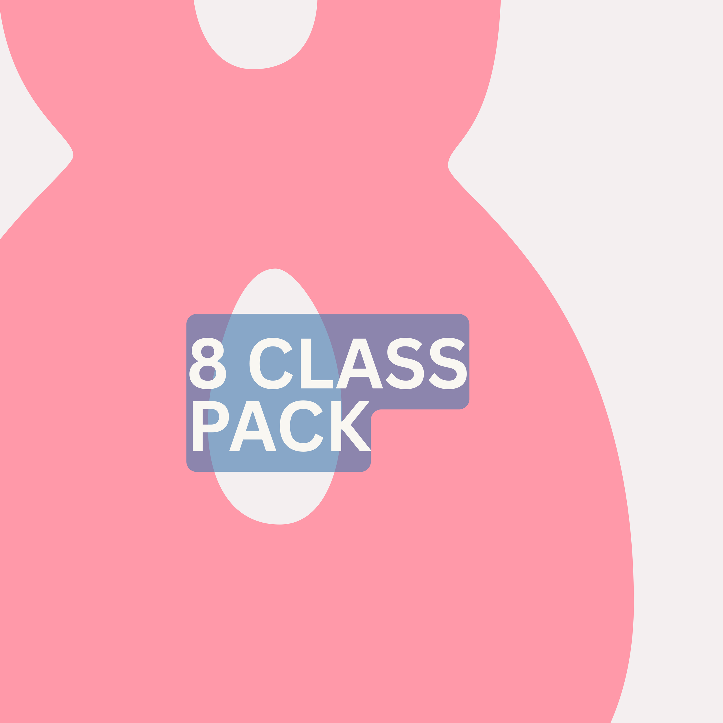 Pink background with a partially visible school identification badge that reads '8 CLASS PACK'.