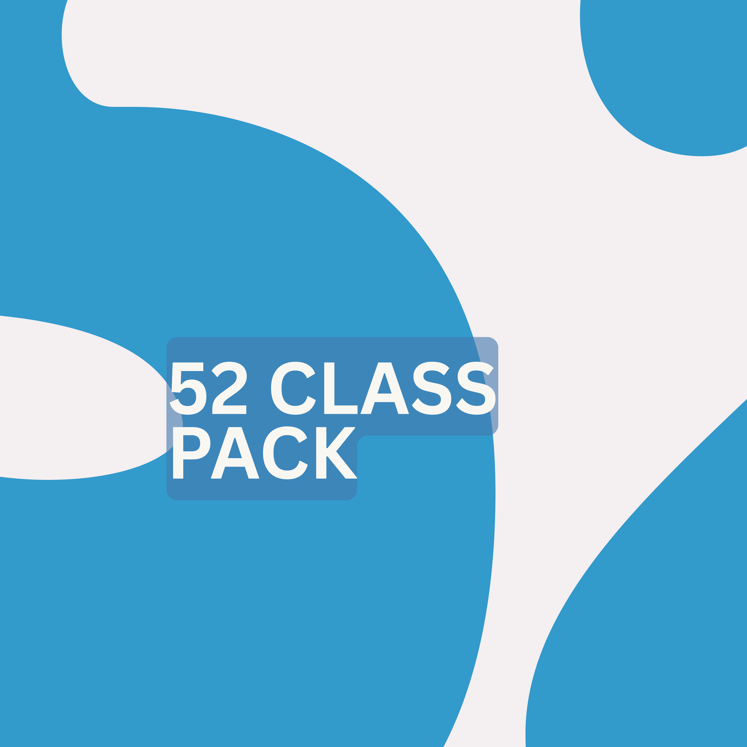 A graphic design with abstract blue and white shapes, and text that reads '52 CLASS PACK'.