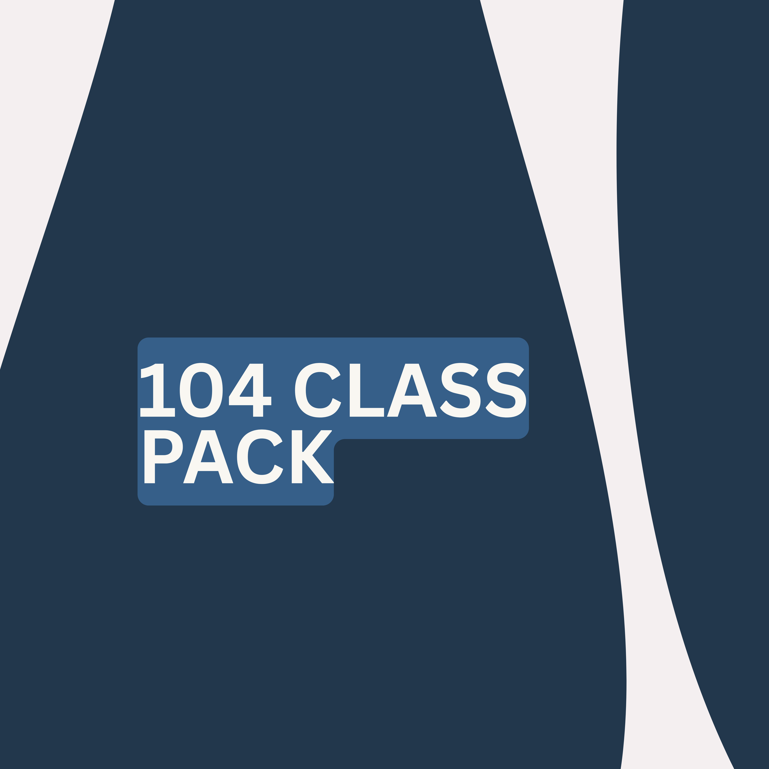 Close-up of a navy blue backpack with a label indicating it's a 104-class pack.