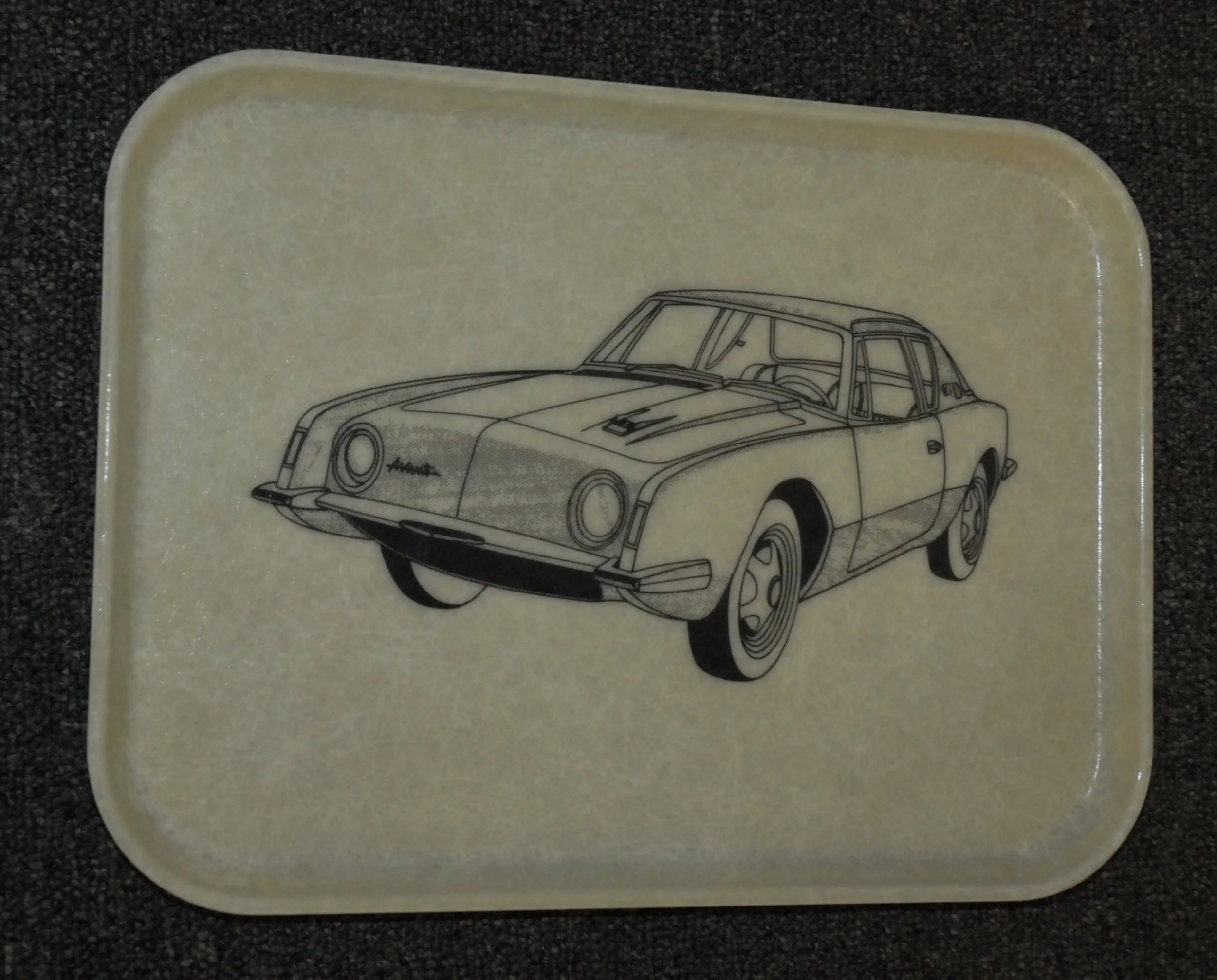 Authentic 1963 Studebaker Avanti fiberglass serving tray, 16.5 inch factory original collectible gift.