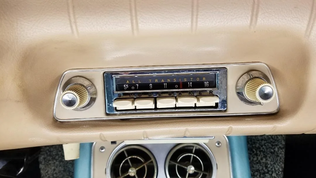 Original 1963-1973 Studebaker Avanti radio converted to modern AM/FM stereo with optional Bluetooth.