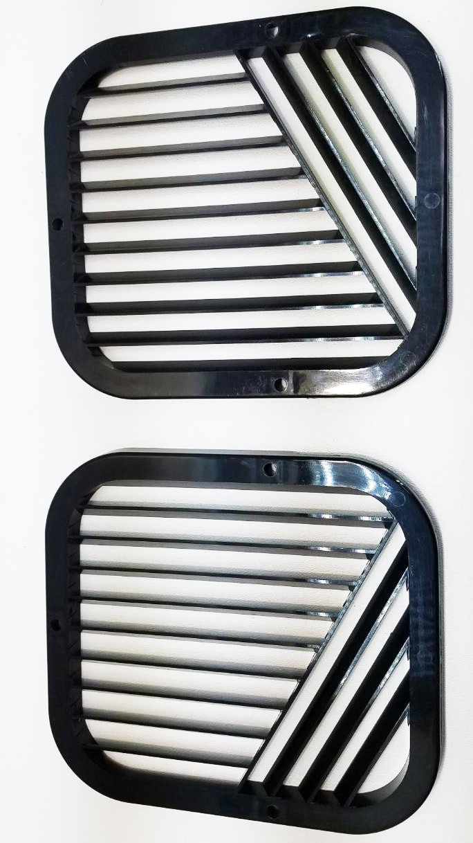 NOS Gloss Black Interior Fresh Air Outlet Grills for 1964-1985 Studebaker Avanti, Parts 1358874 and 1358875