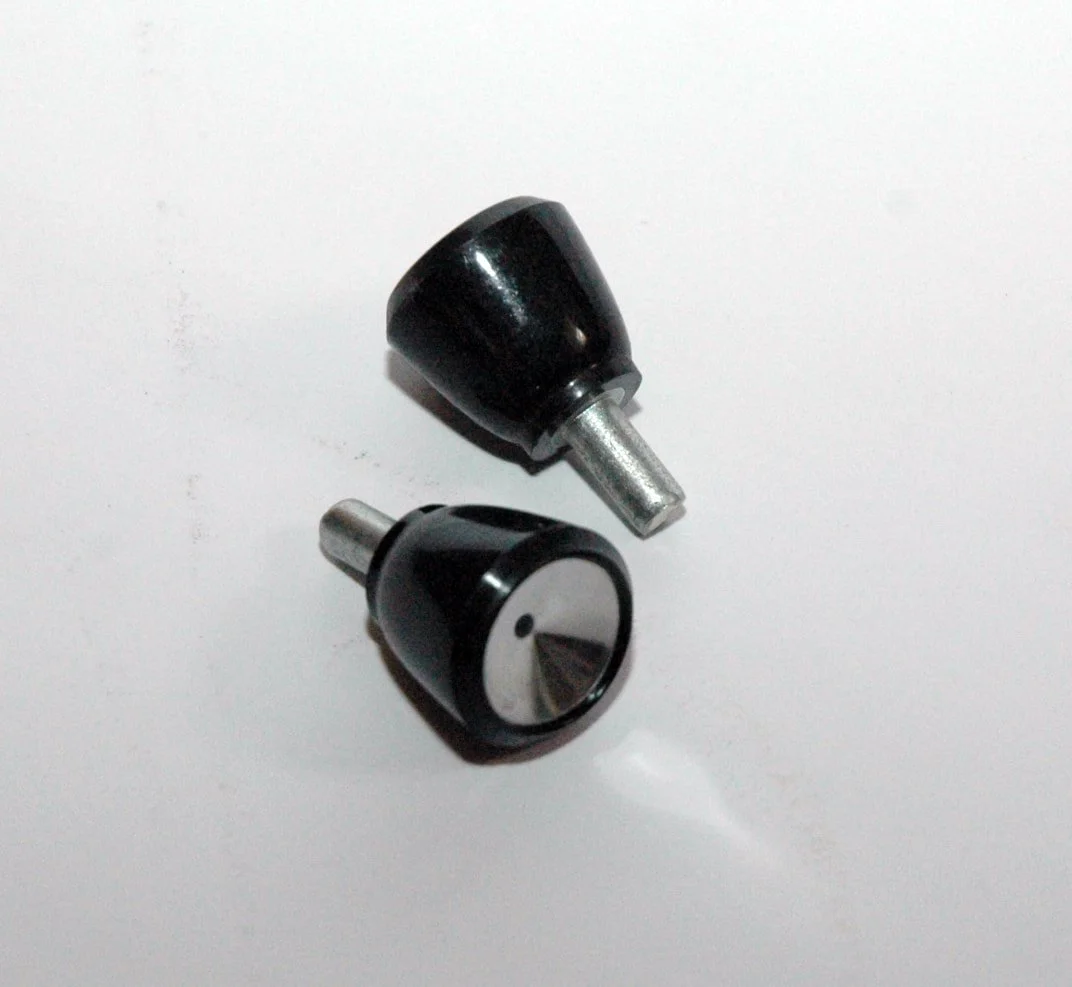 NOS black manual window crank handle knob with silver concave center for Studebaker and Avanti, Part 1312684x1.