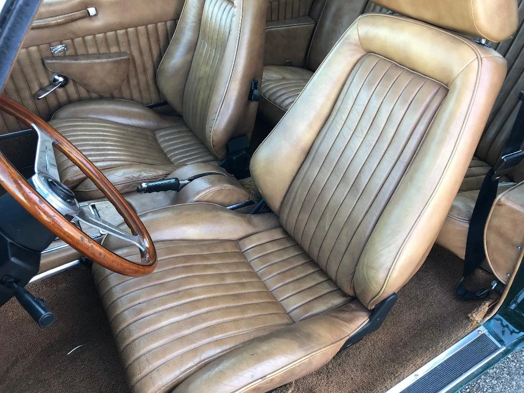1981 Avanti II interior with tan leather Recaro seats and Italian Ash wood trim.