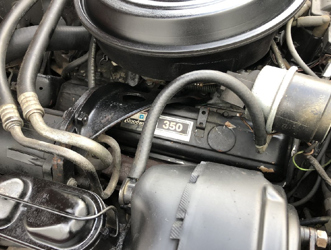 Engine bay of 1983 Avanti II with a 290 horsepower GM 350 Crate Motor.
