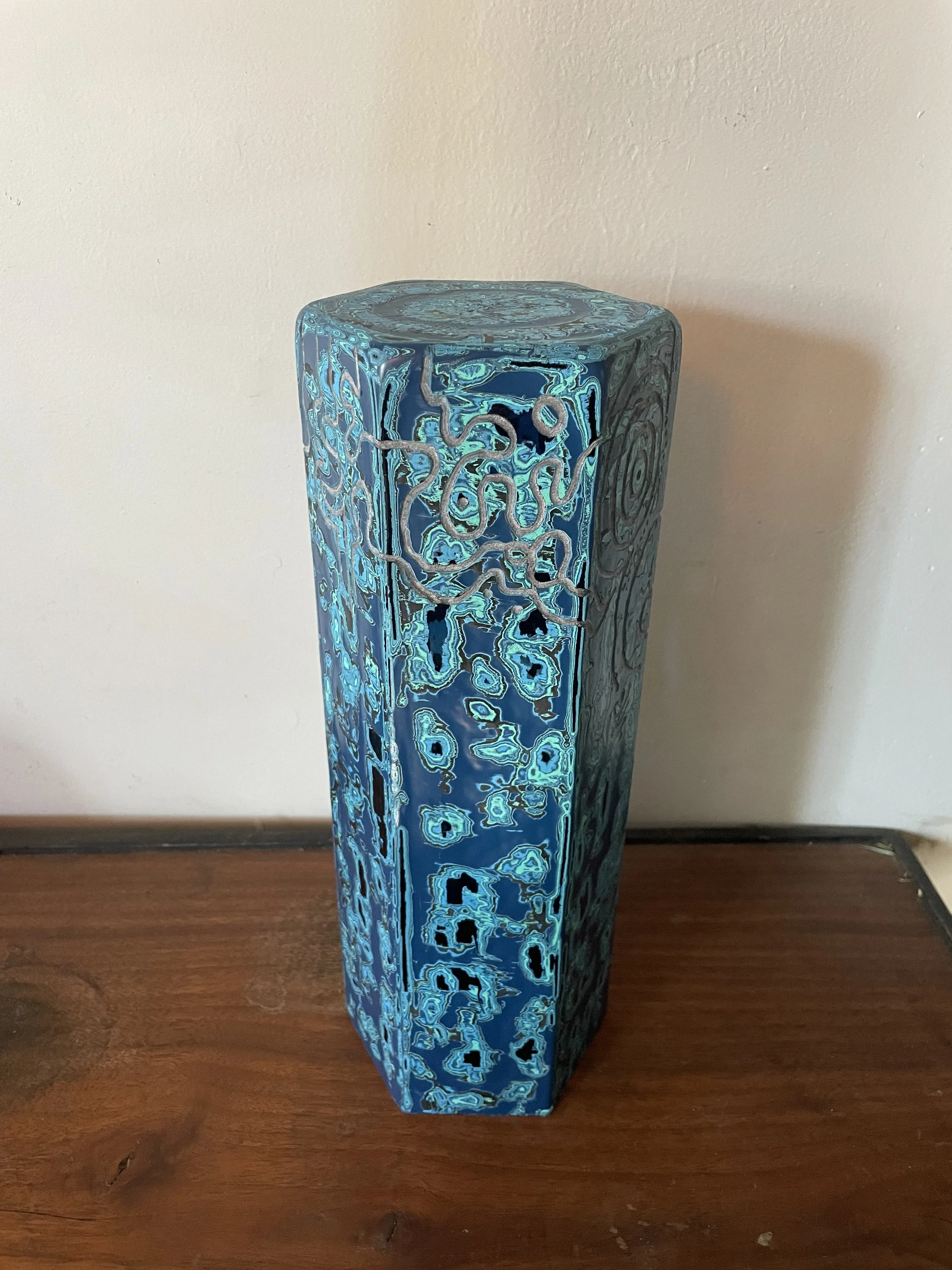 Marbled Glass Hexagon Vase            ( Available at Hearth Glass and Gallery)