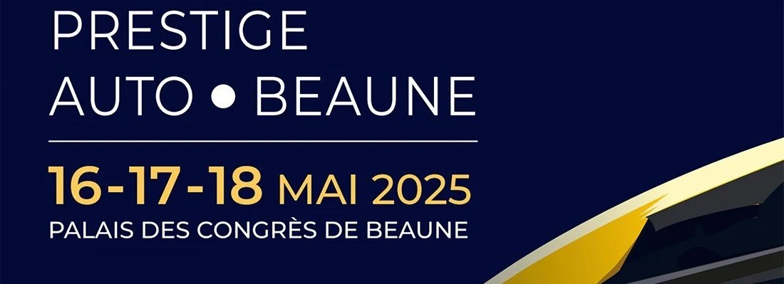 Affiche annonçant un événement Auto Beaune du 16 au 18 mai 2025 au Palais des Congrès de Beaune.