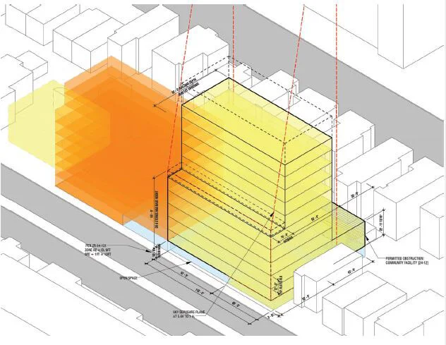 Preliminary massing diagram for new school and residential property along Beach 67th Street - Think Architecture