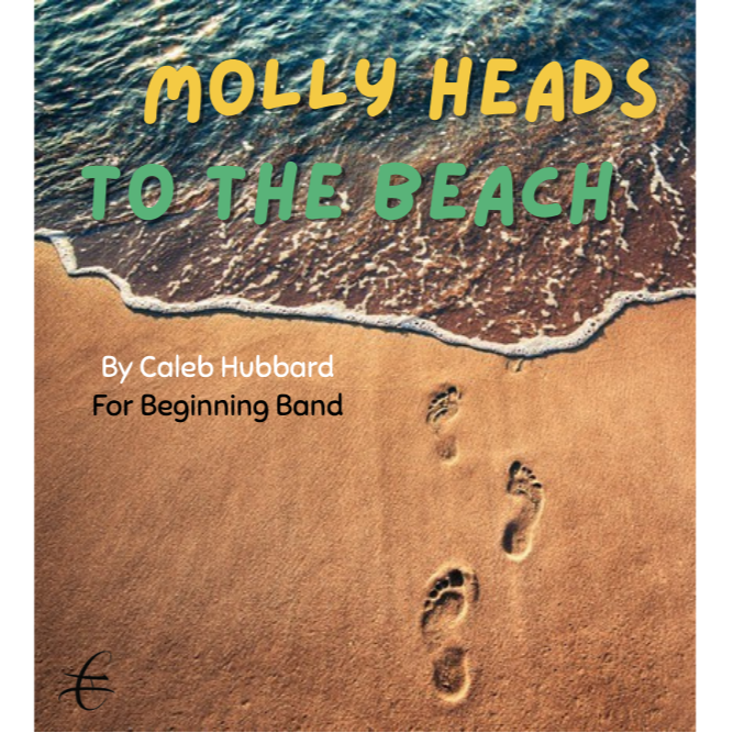 Book cover titled 'Molly Heads to the Beach' showing footprints in sand near the water.