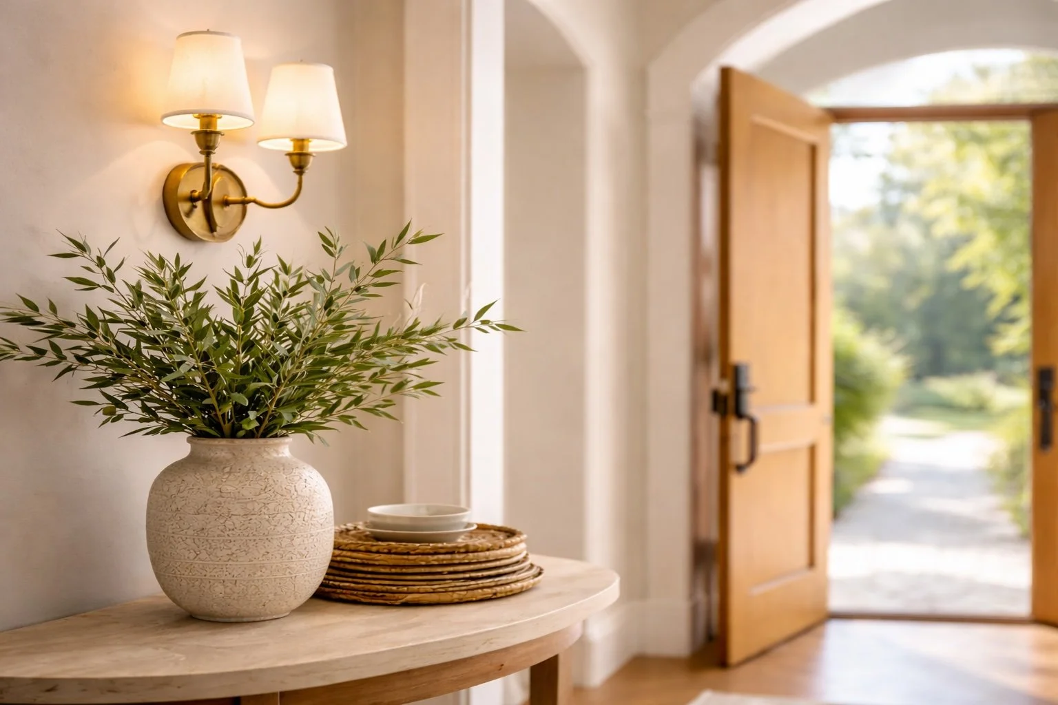 An expansive, horizontal view of a refined foyer interior, showcasing the architectural standard and transition process at The Avenue in Kentucky.