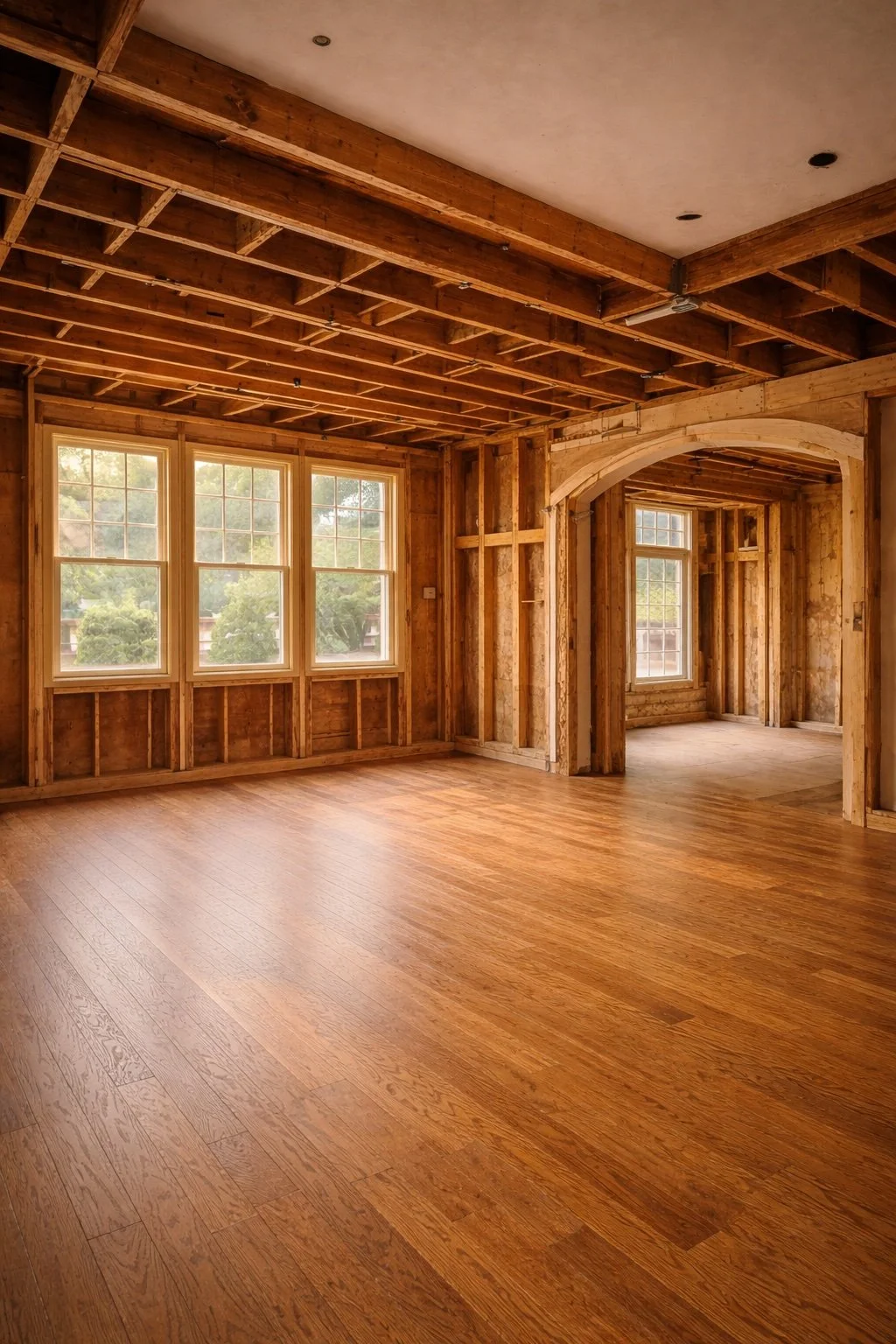 A high-end residential remodel featuring new wood floors, representing the value-add investment strategy and oversight provided by The Avenue.