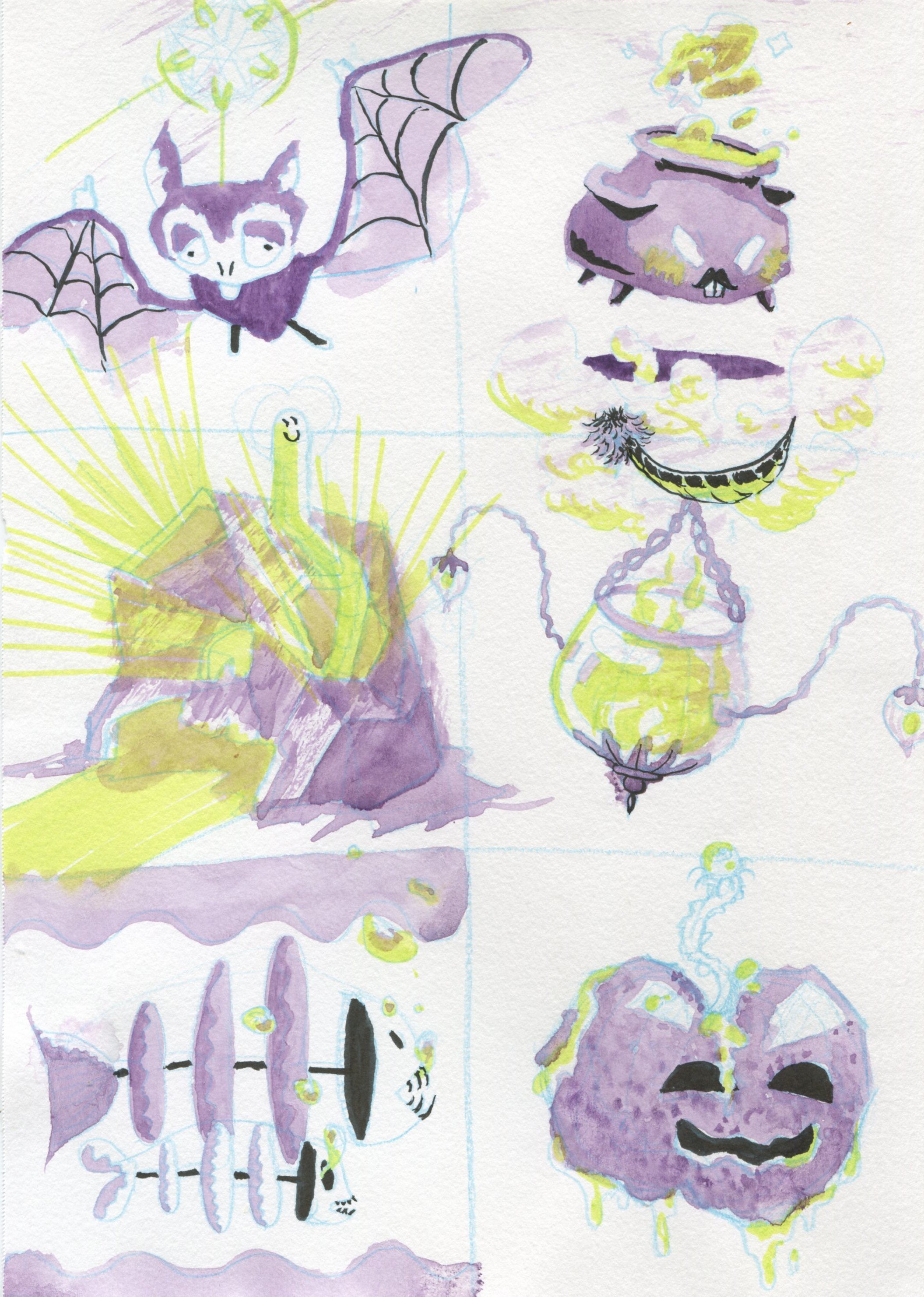 Exploring colours that have been alluring to me since childhood with some small sketches. Watercolour + highlighter