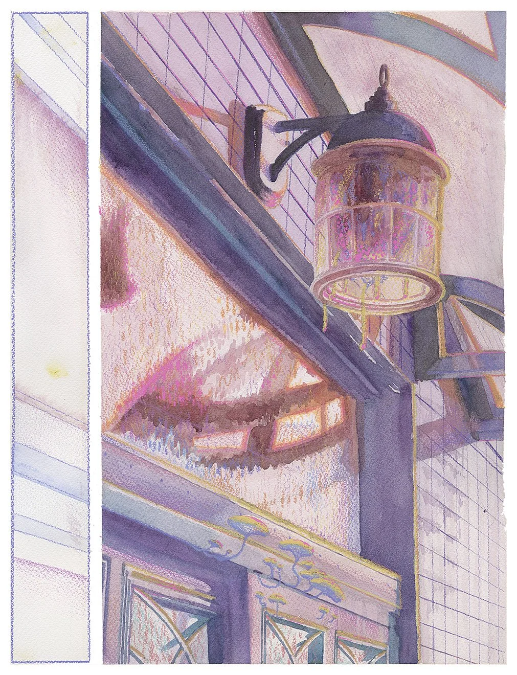 Crystal Awning - watercolour + highlighter + pencil crayon