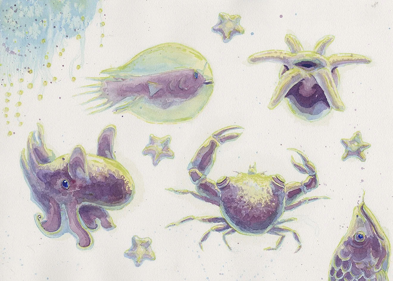 Original Kin - watercolour + highlighter