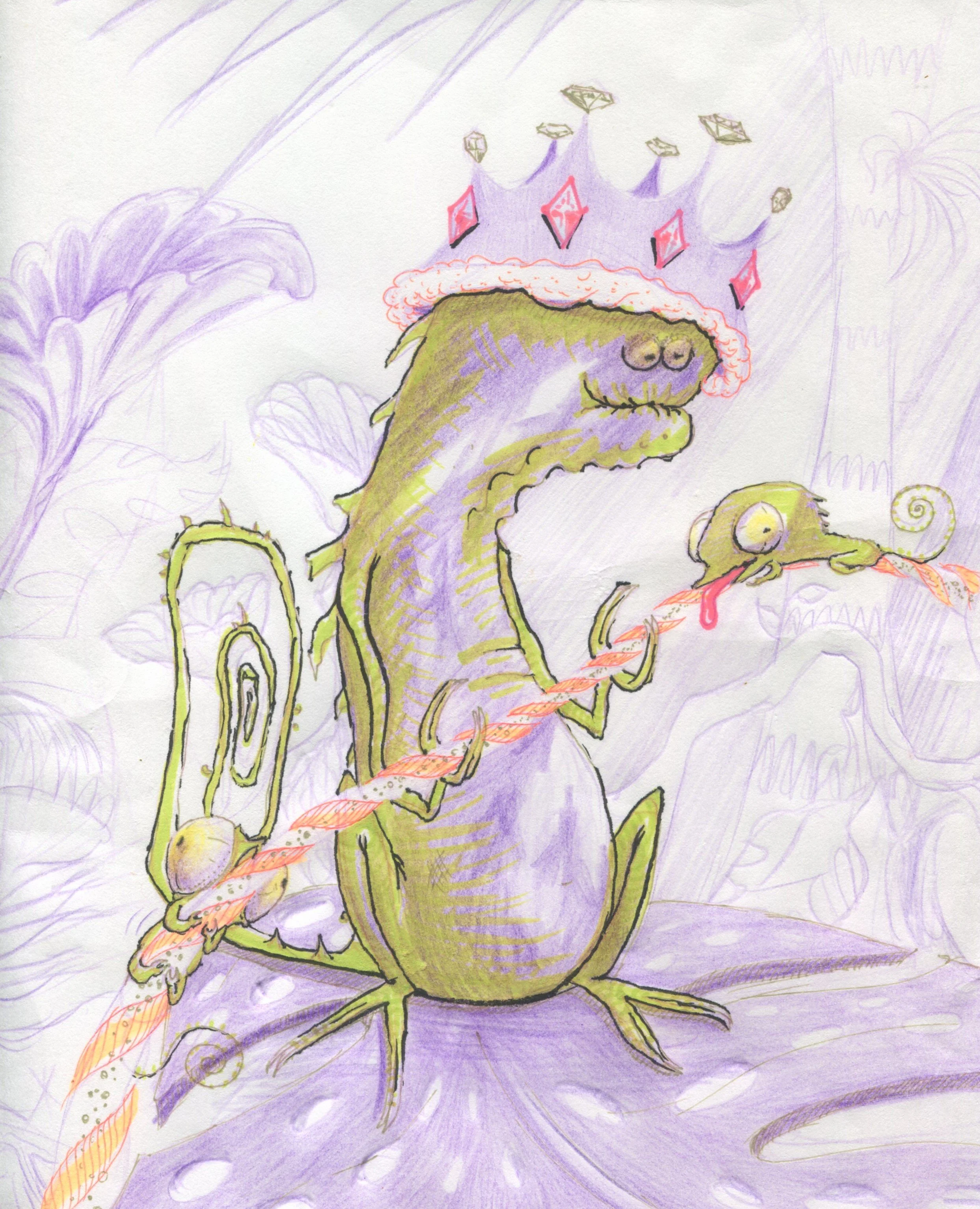 Grand-daddy chameleon. Watercolour + highlighter + pencil crayon