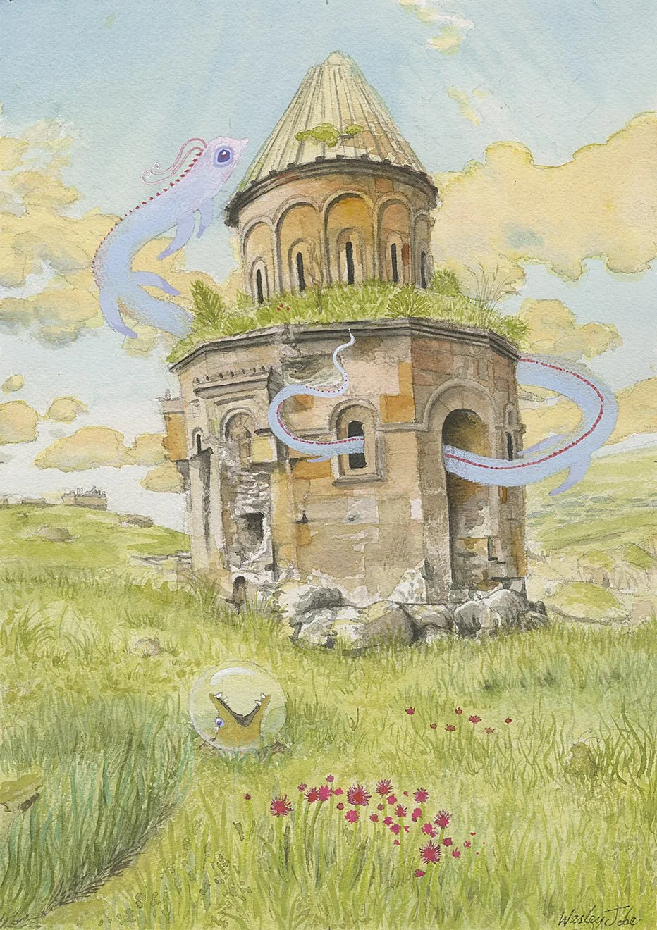 Ghosts of Ani - watercolour + guache