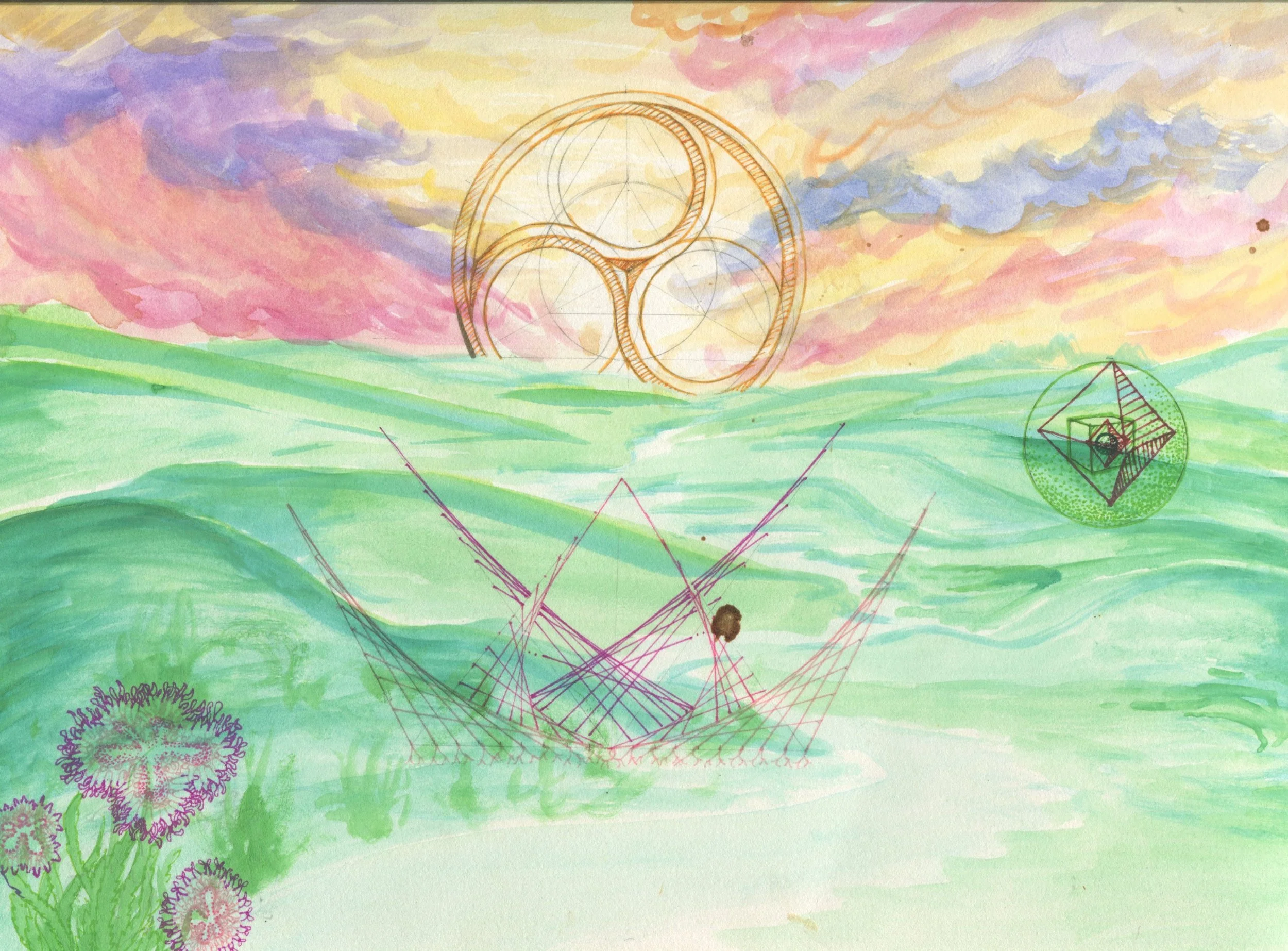 watercolour + ink - some more symbol and geometry mixed with landscape practice