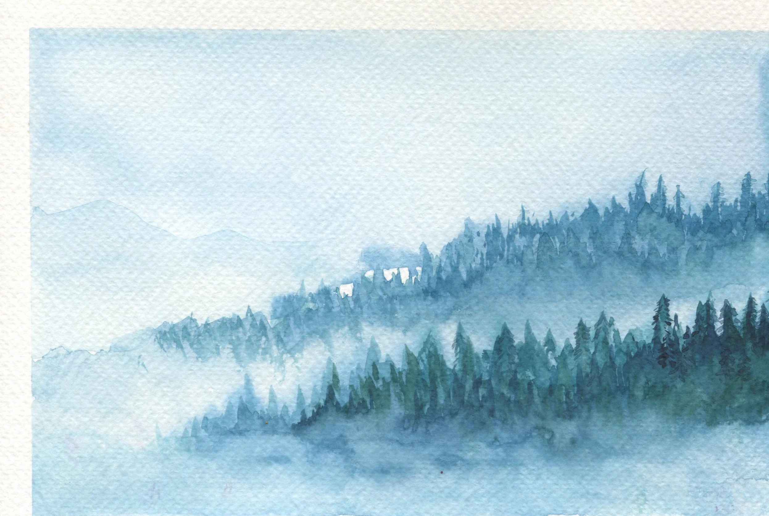 watercolour landscape study - misty mountains
