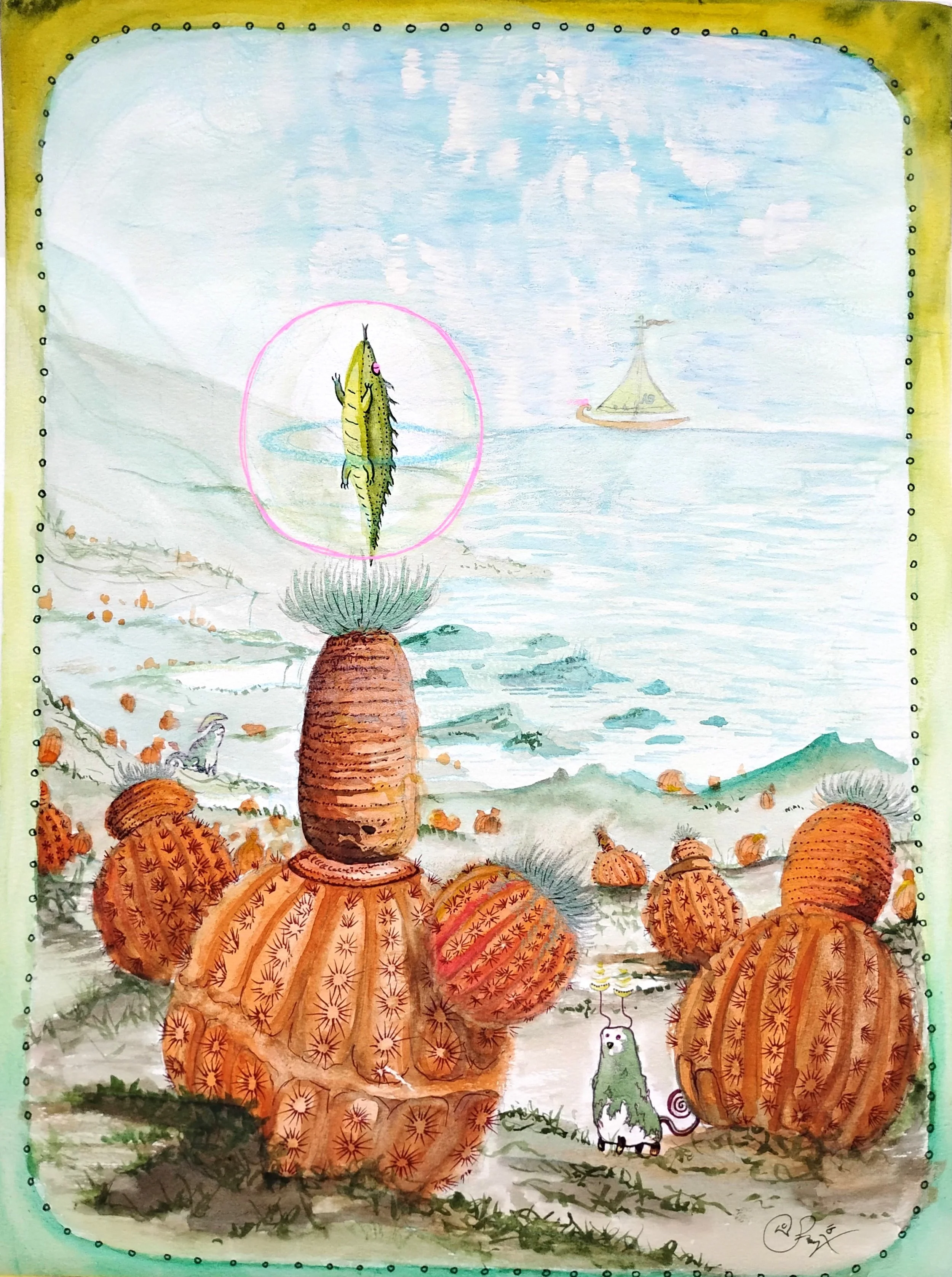 Exalted Reptile - watercolour + gel pen