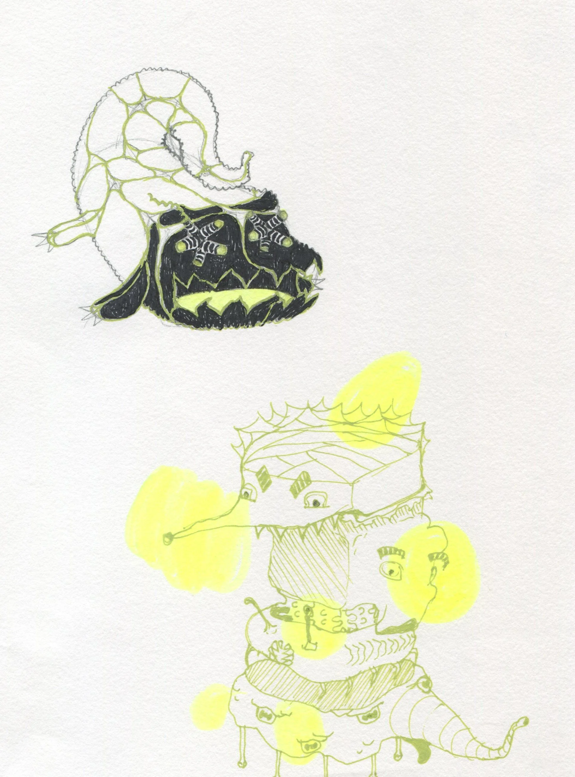 small creature sketch - pen + highlighter