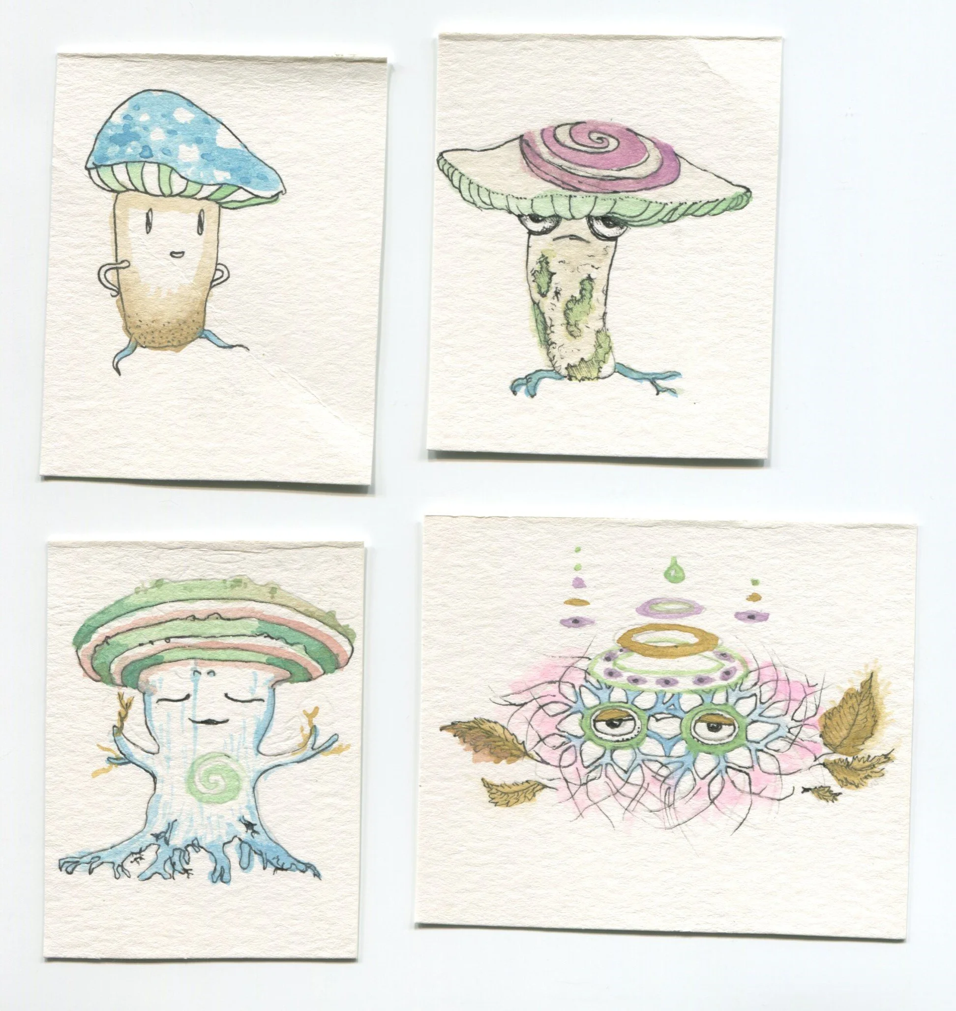 tiny watercolour mushroom buddies - basically still trying to make my own Pokemon well into adulthood 