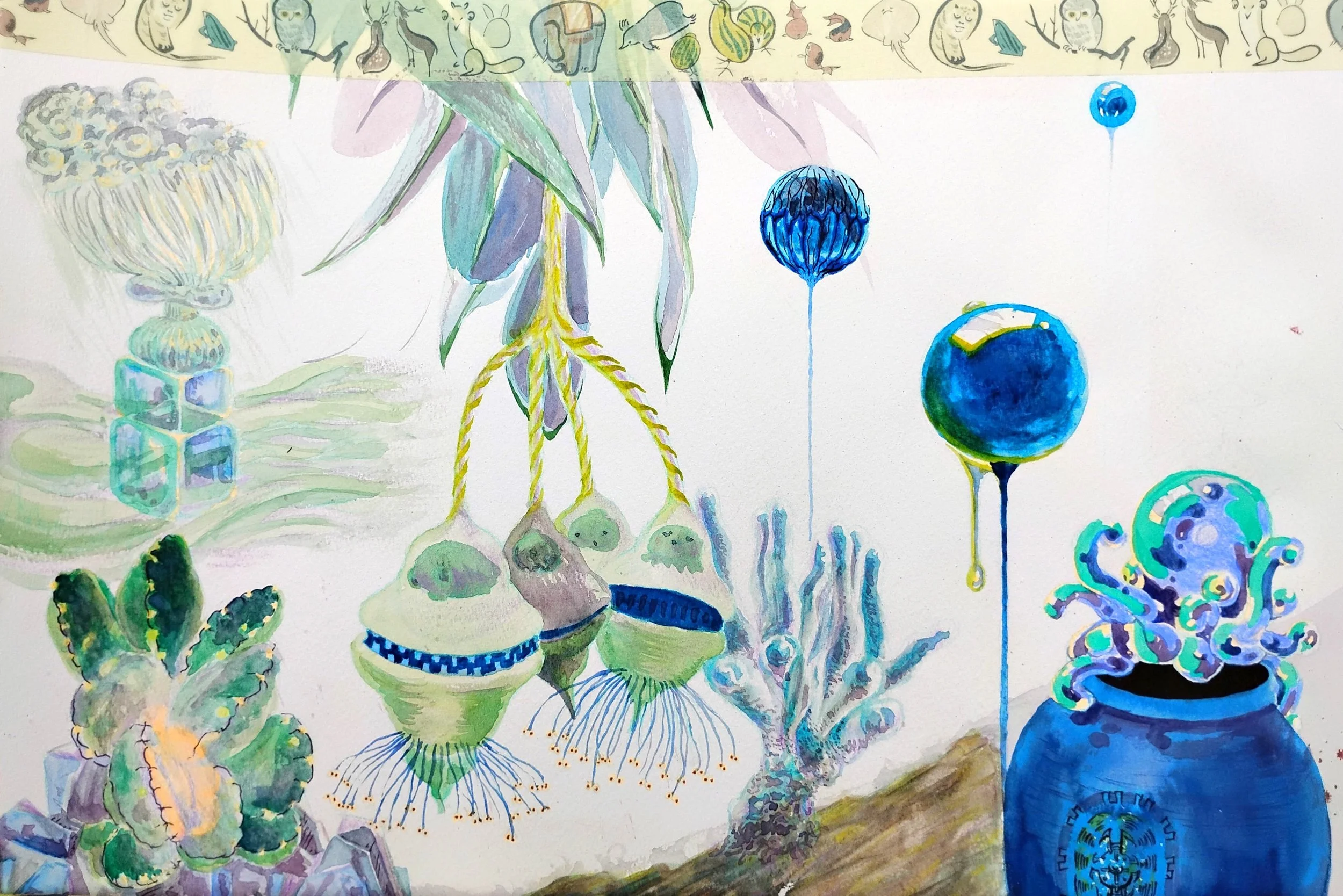 Tokyo sketch page - watercolour + highlighter + gel pen