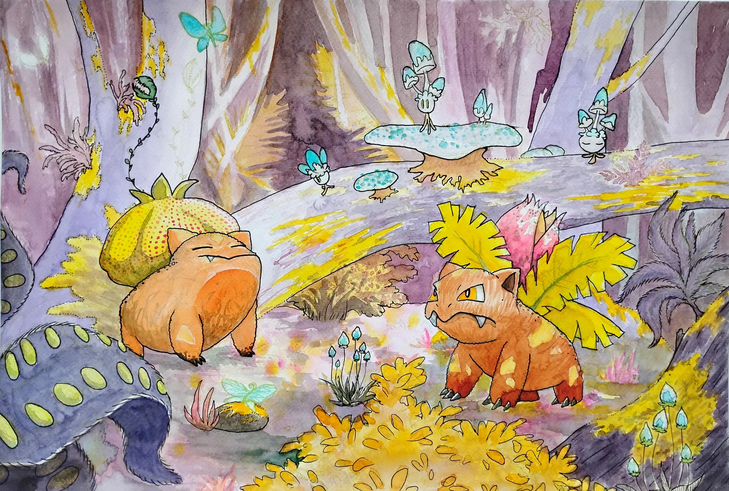 PNW Poke-Fan - watercolour + gel pen