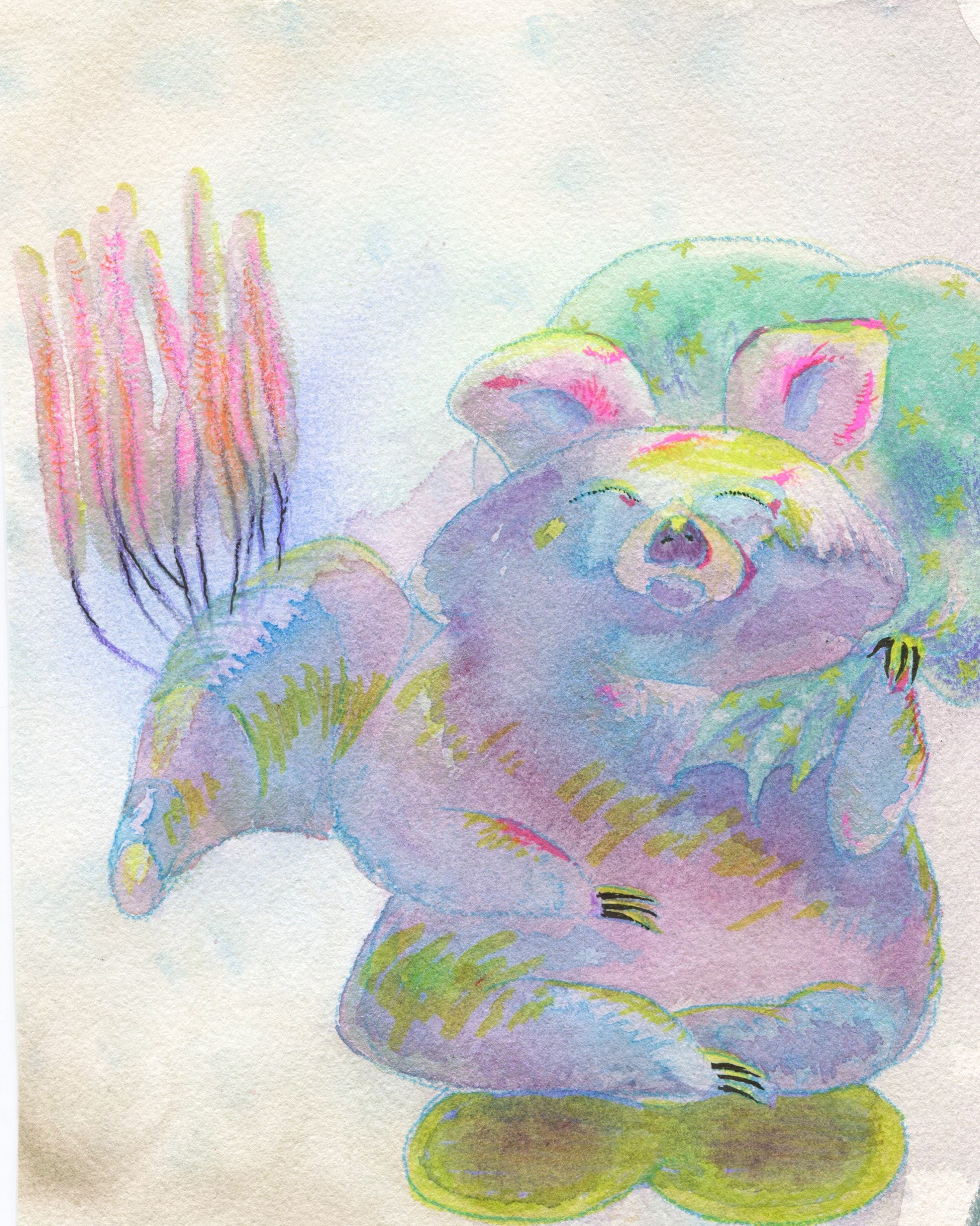 Tanuki Zen - watercolour + gel pen