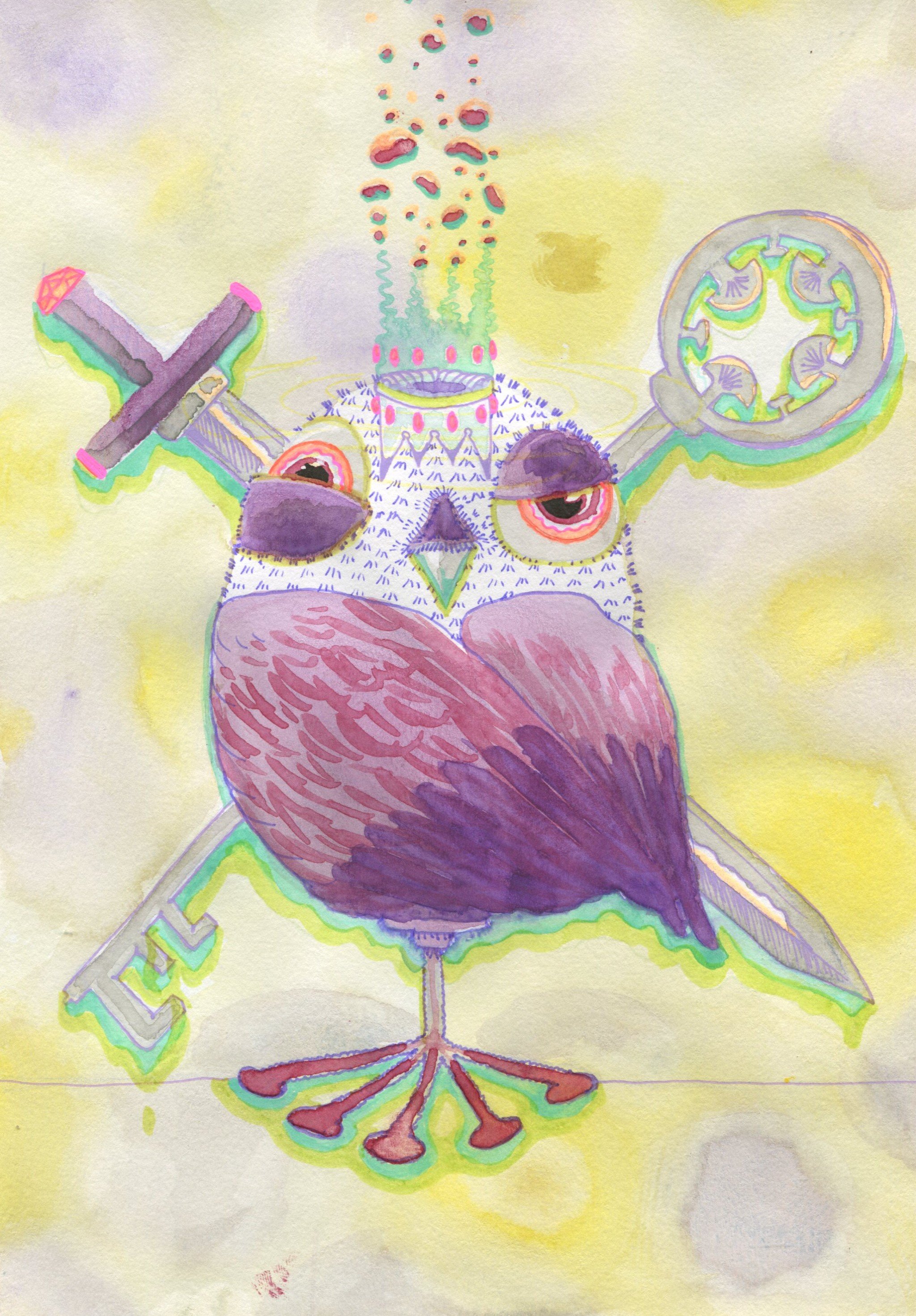 Insomniac Mythical Gaurd. Watercolour + highlighter