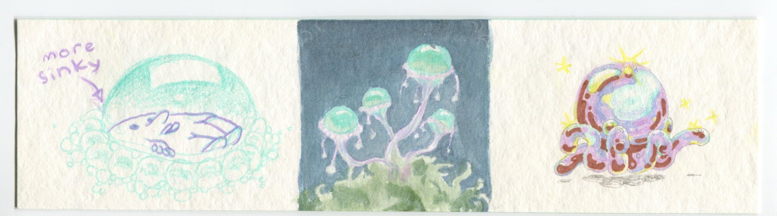 Colour exploration on fancy Japanese paper. Watercolour + pencil crayon