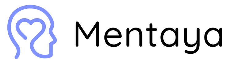 Logo with a stylized outline of a human head with a heart inside, next to the text 'Mentaya'