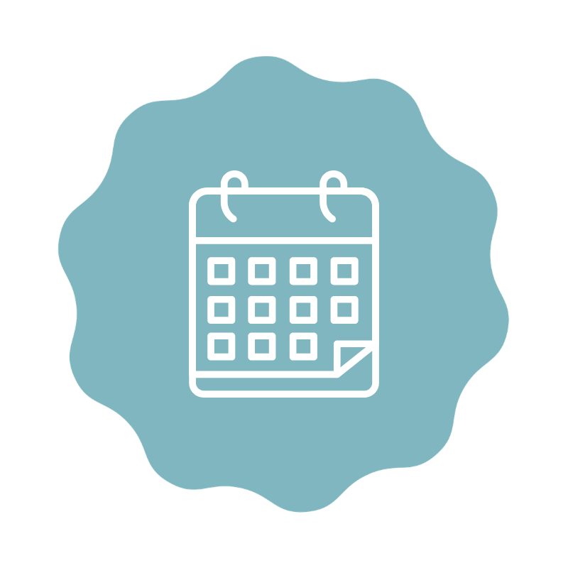 Icon of a calendar with a blue irregular shape background.