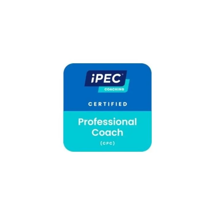 IPEC Certified Professional Coach badge with blue background and white text