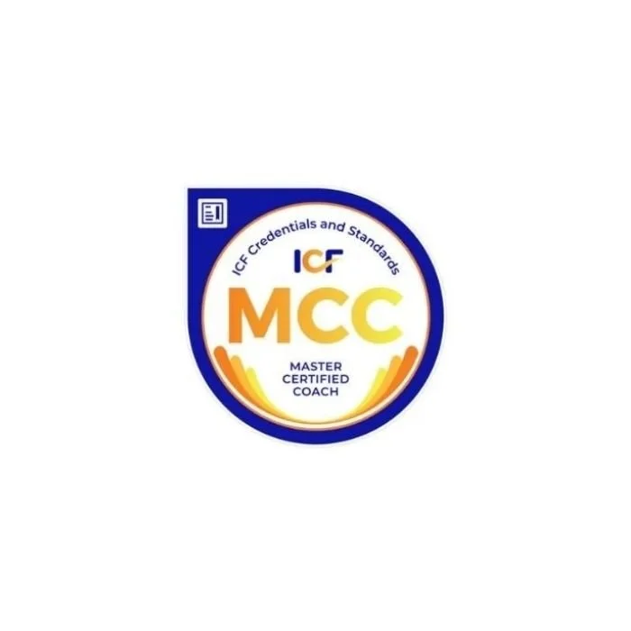 MCC Master Certified Coach badge with ICF credentials and standards logo.