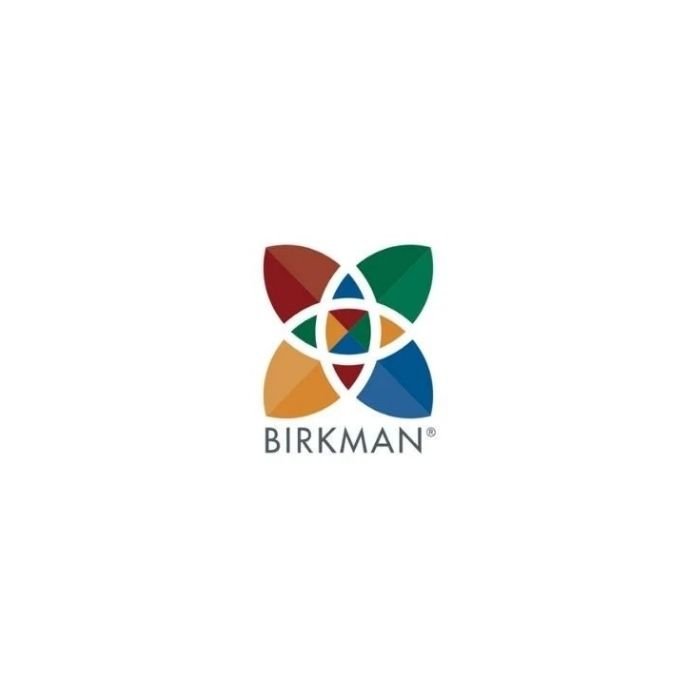 Colorful abstract logo with four petal shapes overlapping in red, green, yellow, and blue, with the word 'BIRKMAN' below.